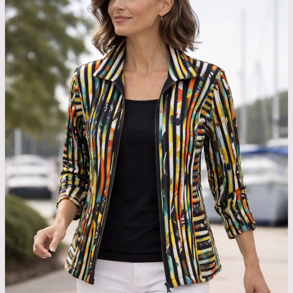 Damee Inc Vintage Multi Colour Mesh Zip Front Jacket